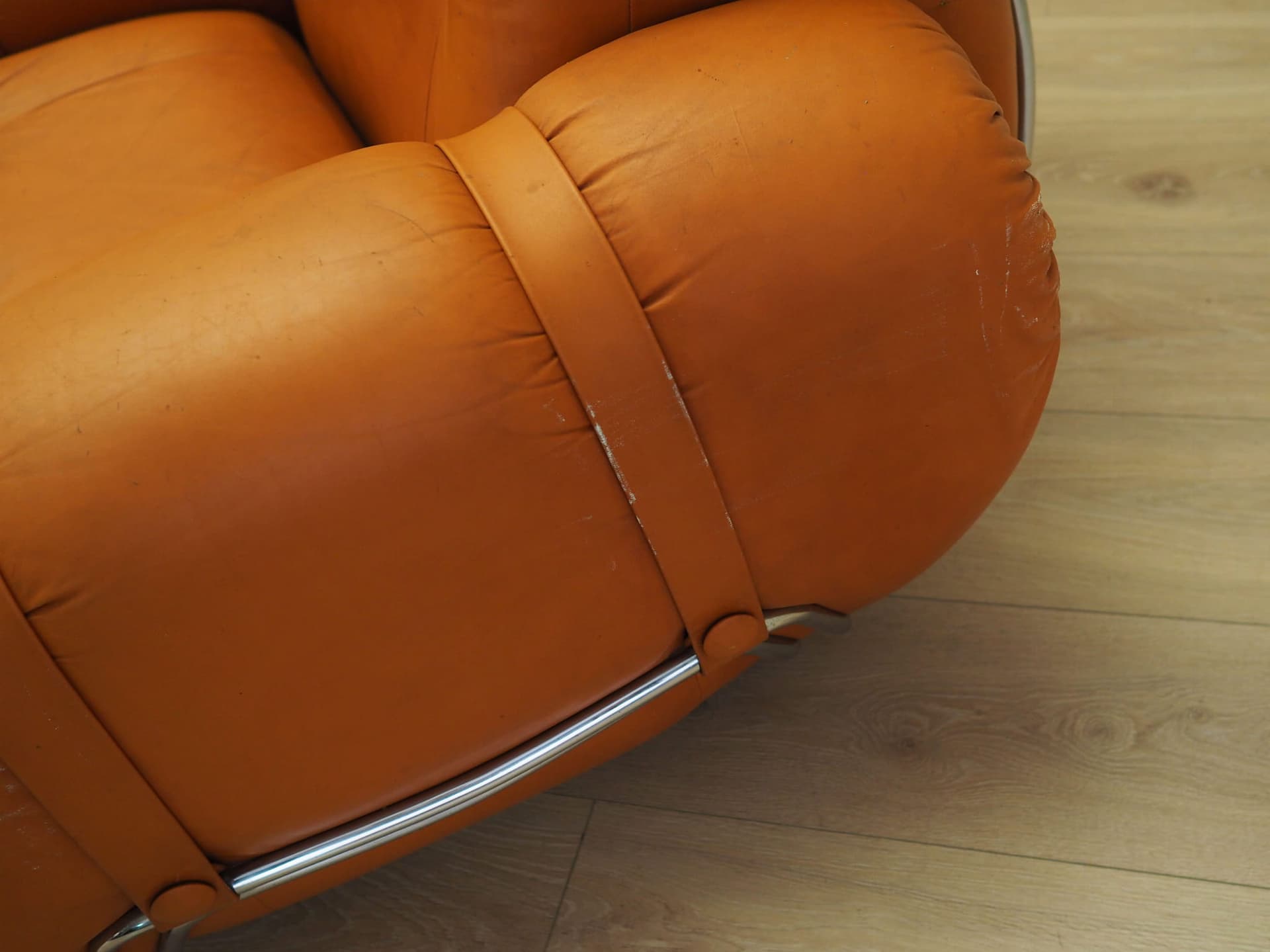 Komplet foteli, Space Age, ekoskóra pomarańczowa, metal chromowany, Włochy, lata 60. - 75922