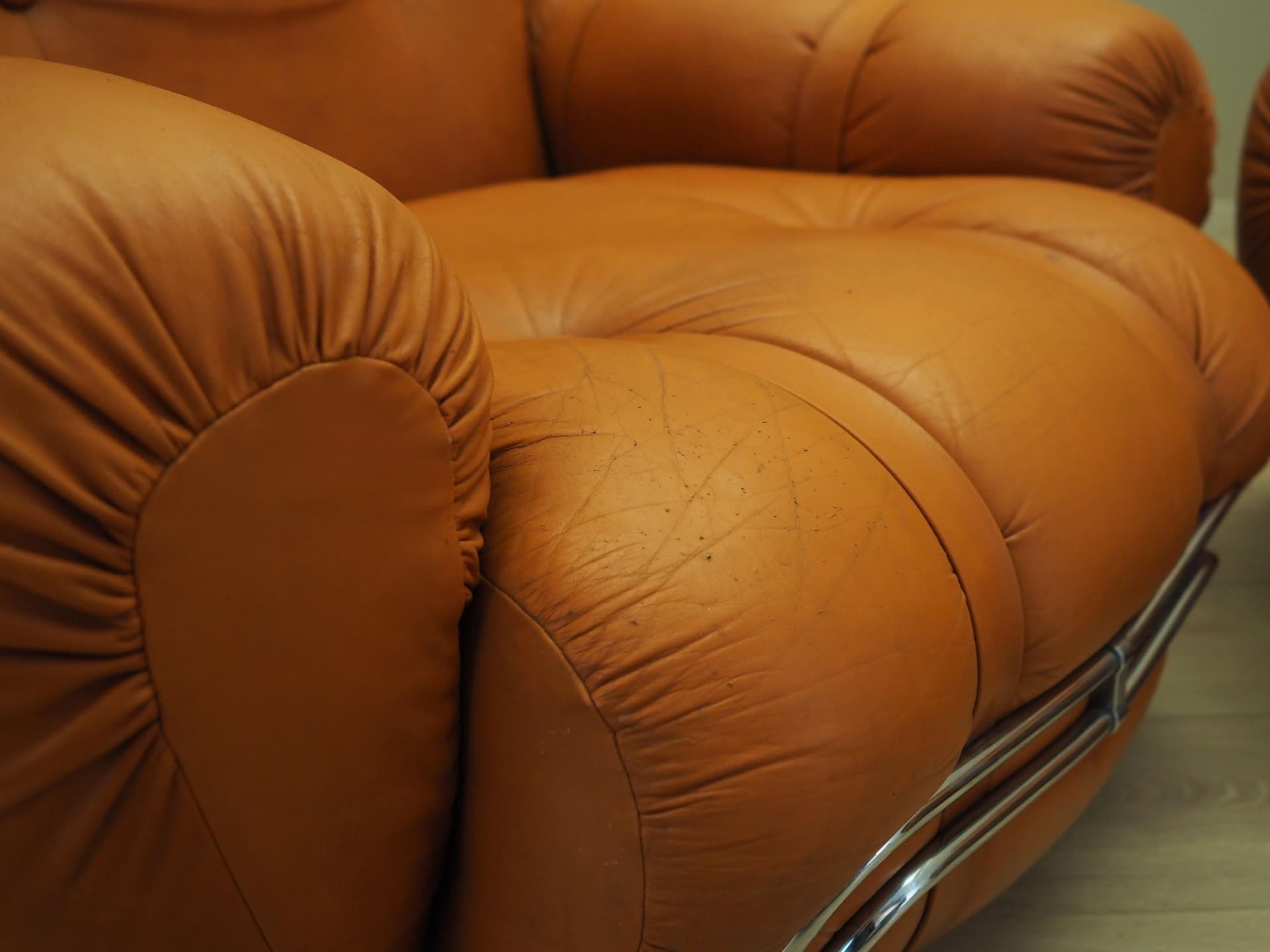 Komplet foteli, Space Age, ekoskóra pomarańczowa, metal chromowany, Włochy, lata 60. - 19819