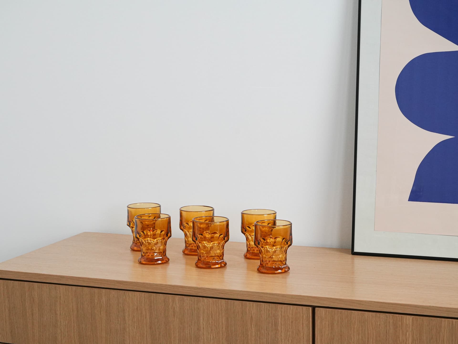 Komplet sześciu szklanek, pomarańczowy, szkło, Włochy, lata 70. - 262545