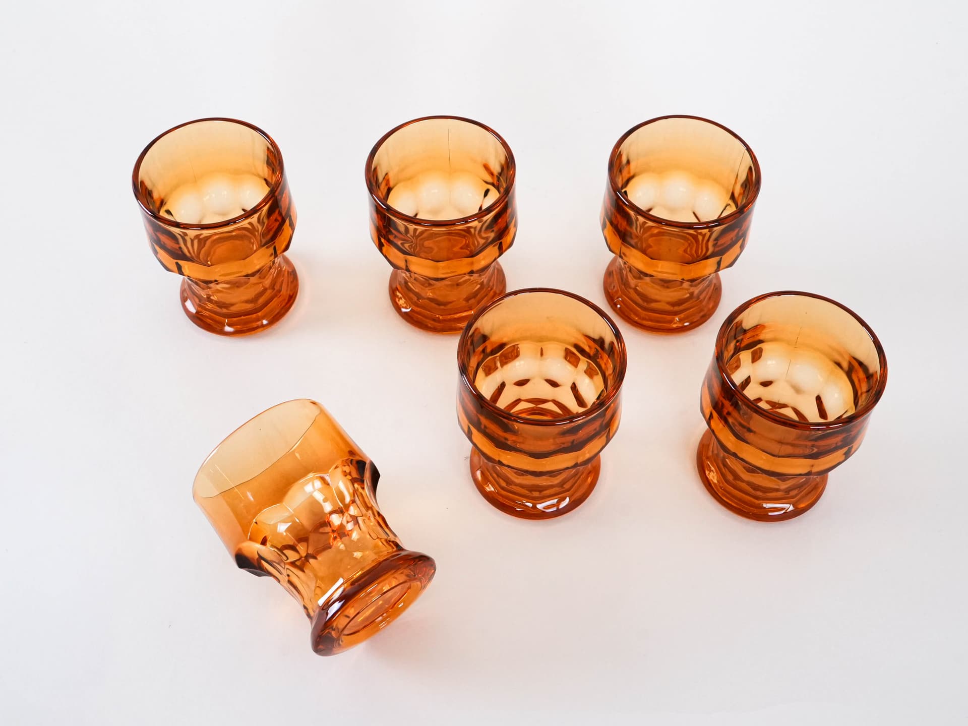 Komplet sześciu szklanek, pomarańczowy, szkło, Włochy, lata 70. - 262542