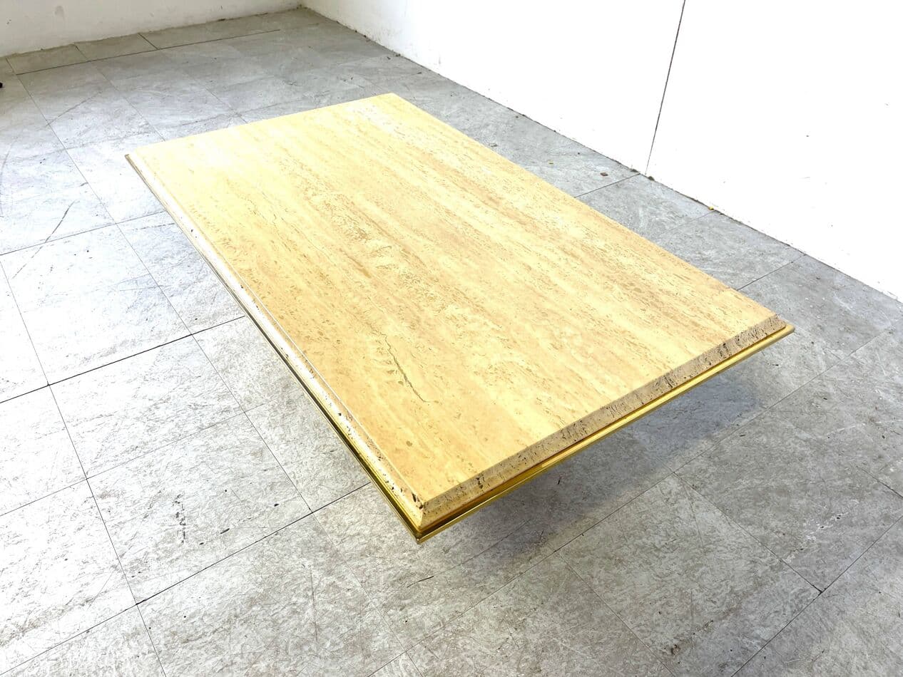 Coffee table, beige travertine, brass, Belgium, 1970s. - 263768