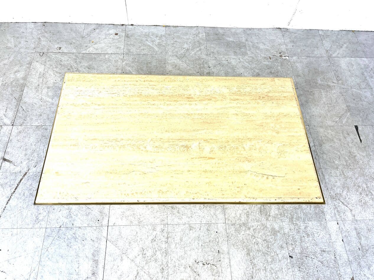 Coffee table, beige travertine, brass, Belgium, 1970s. - 263767