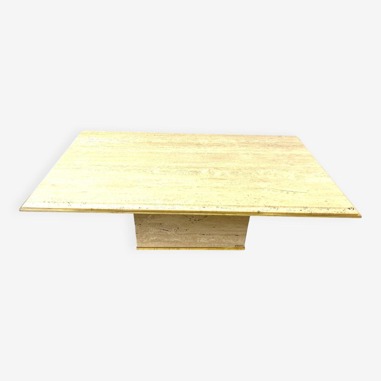 Coffee table, beige travertine, brass, Belgium, 1970s. - 263764