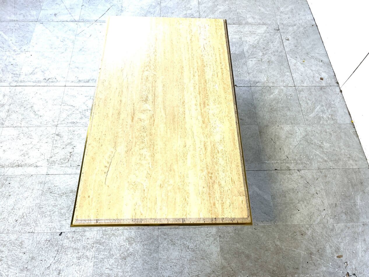 Coffee table, beige travertine, brass, Belgium, 1970s. - 263772
