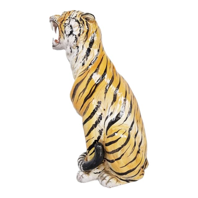 Figura tygrysa, pomarańczowy, ceramika, Włochy, lata 70. - WYMIARY
