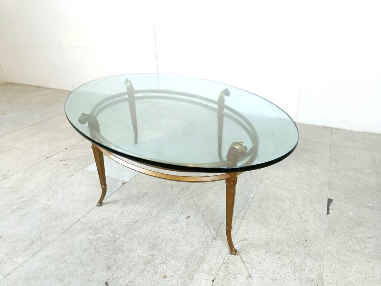Coffee table oval, gold metal, glass, Spain, 1970s. - 263691