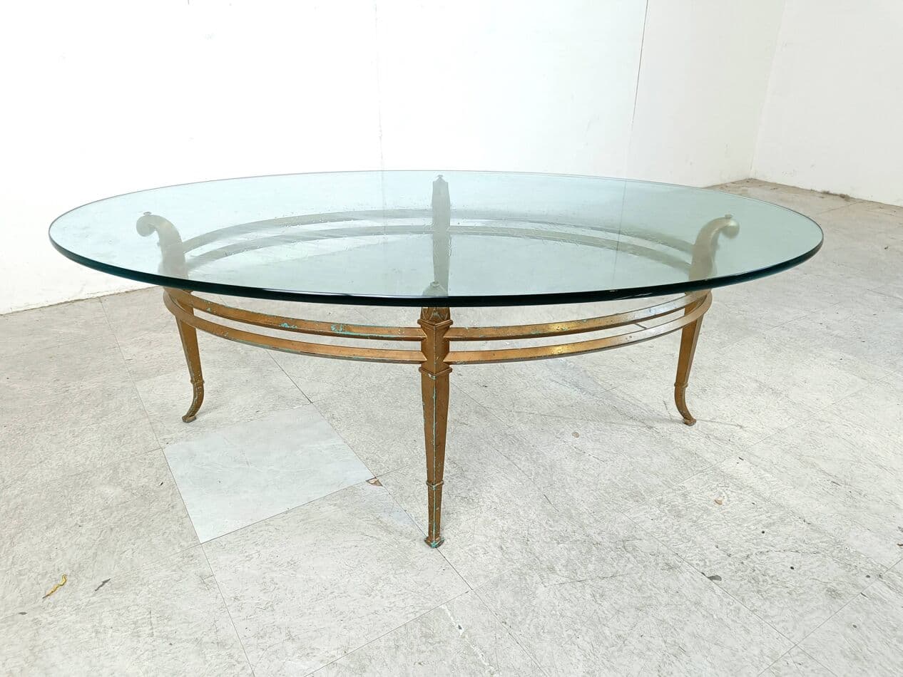 Coffee table oval, gold metal, glass, Spain, 1970s. - 263687