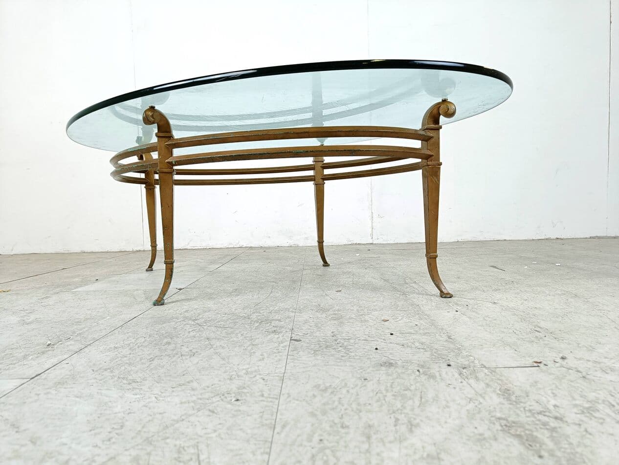 Coffee table oval, gold metal, glass, Spain, 1970s. - 263684