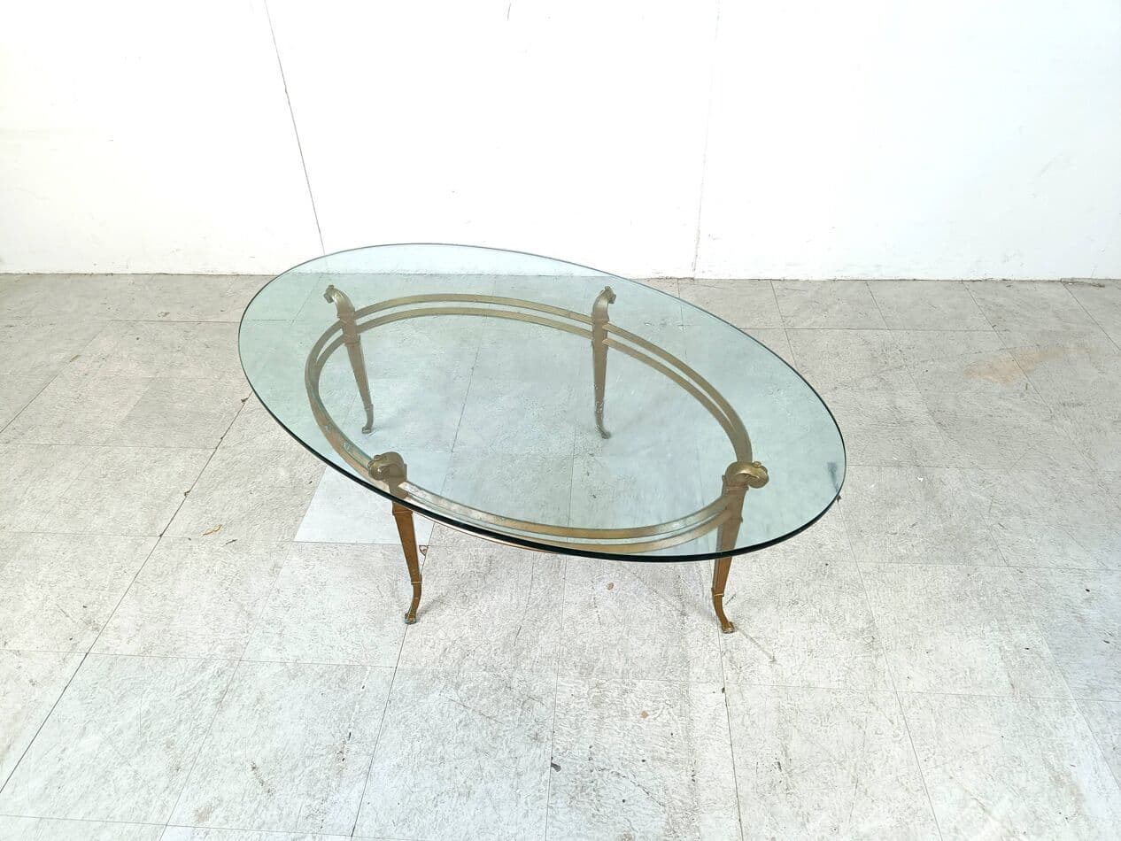 Coffee table oval, gold metal, glass, Spain, 1970s. - 263693