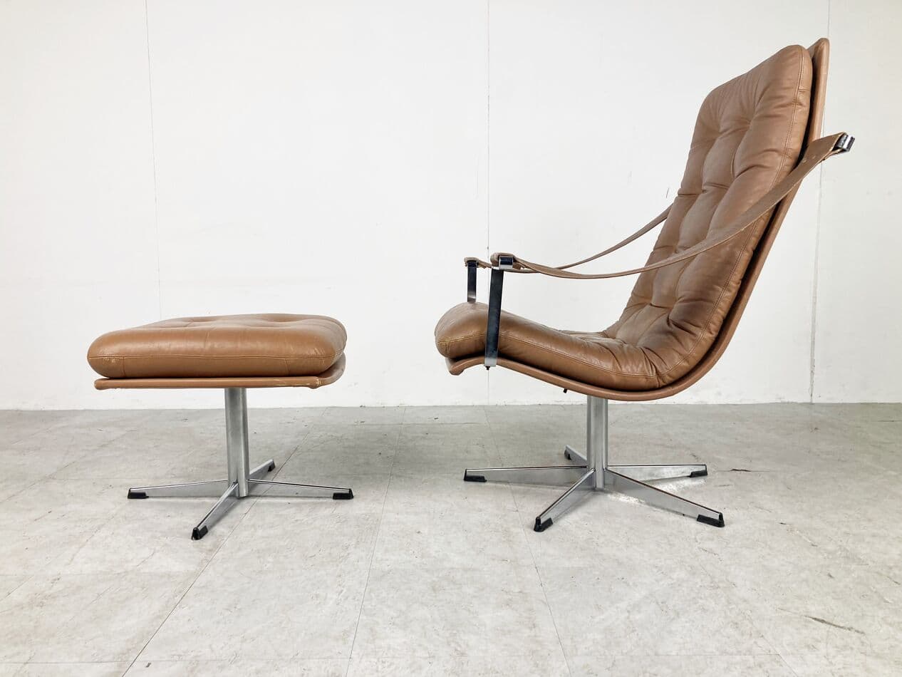 Fotel lounge, brązowa skóra, proj. G. Harcourt, Artifort, Belgia, lata 60. - 263665