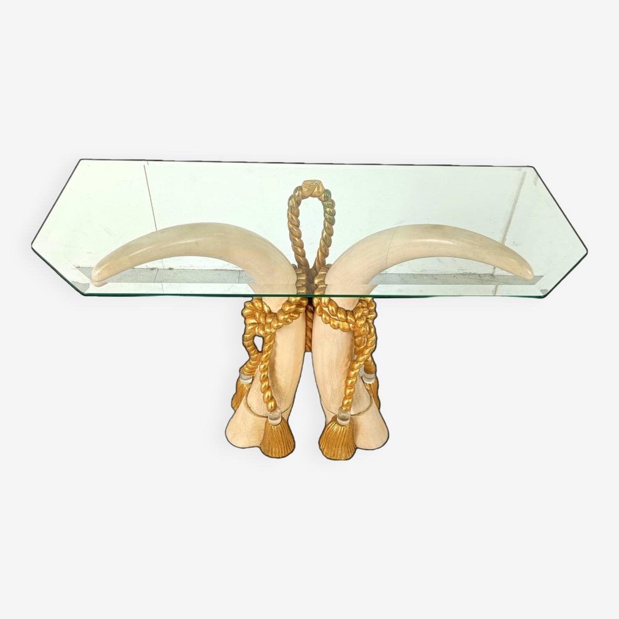 Konsola, beżowy, drewno, szkło, Hiszpania, lata 80. - 263634