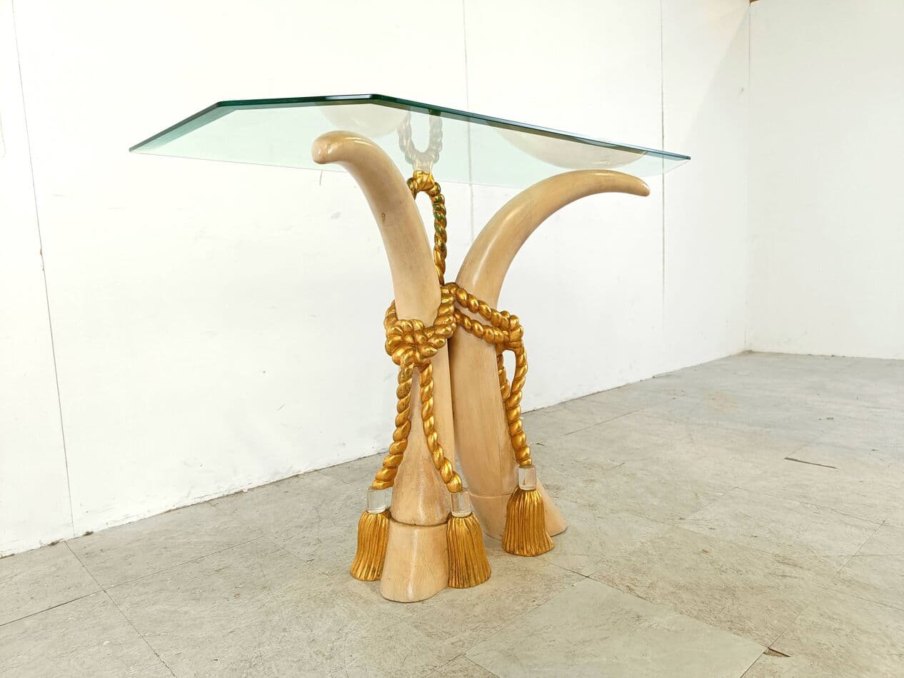 Konsola, beżowy, drewno, szkło, Hiszpania, lata 80. - 263642