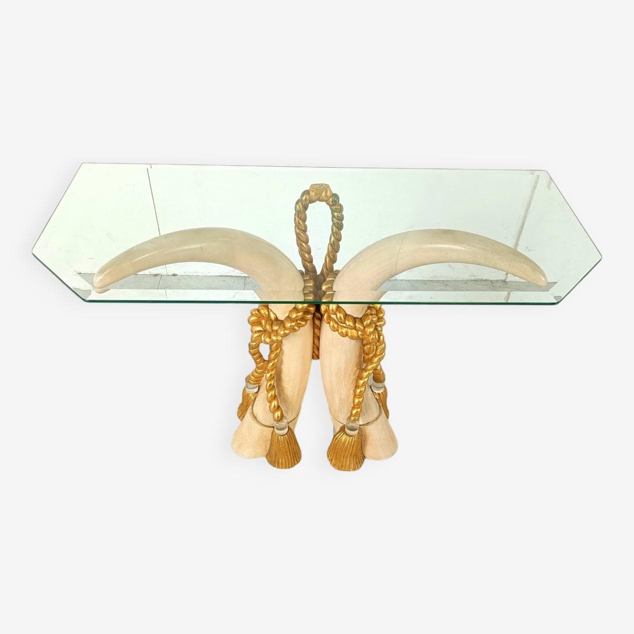 Konsola, beżowy, drewno, szkło, Hiszpania, lata 80. - 263631