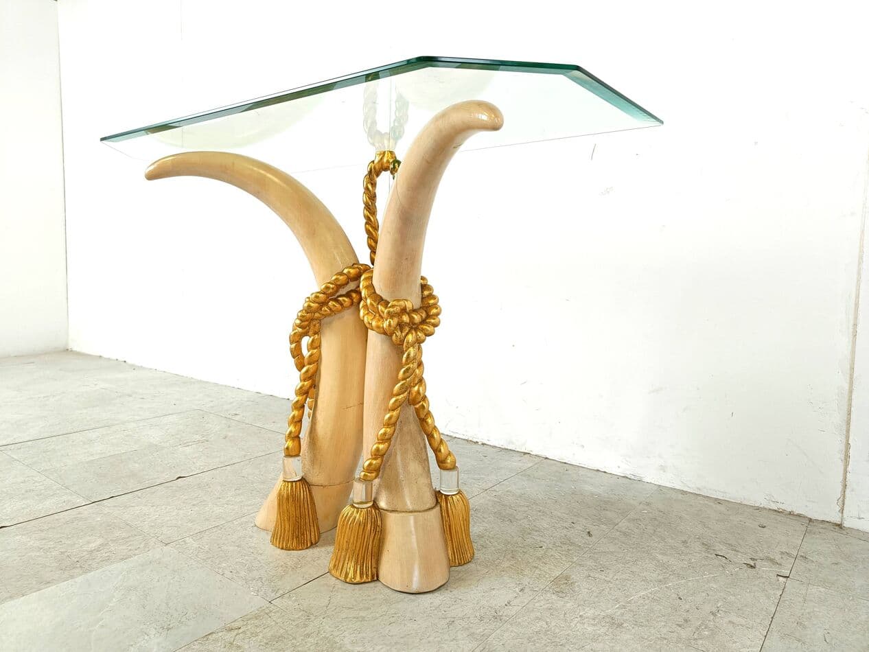 Konsola, beżowy, drewno, szkło, Hiszpania, lata 80. - 263639