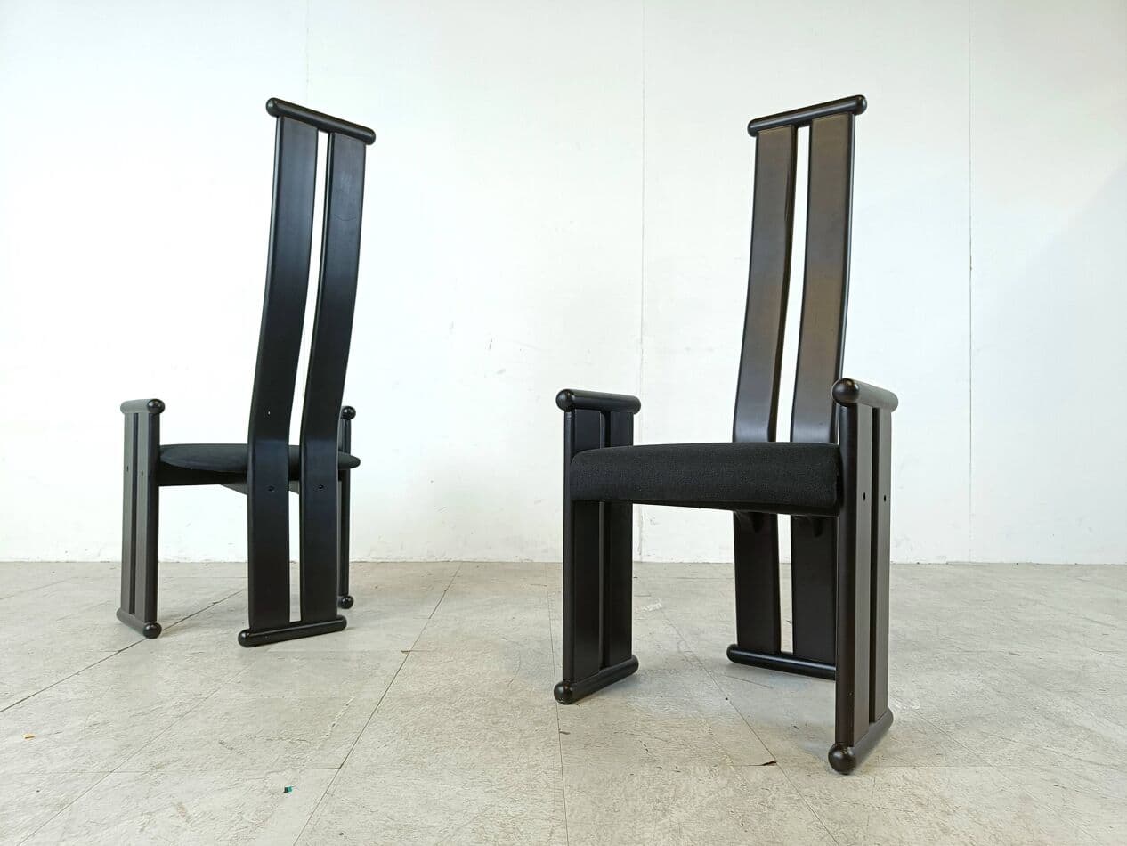 Set of Six Chairs Postmodernism, black wood, black fabric, Italy, 1970s. - 263611