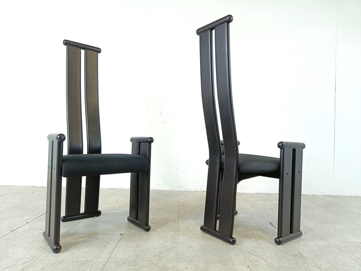 Set of Six Chairs Postmodernism, black wood, black fabric, Italy, 1970s. - 263612