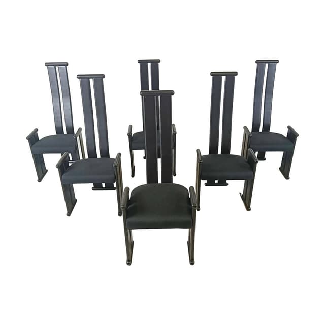 Set of Six Chairs Postmodernism, black wood, black fabric, Italy, 1970s. - DIMENSION
