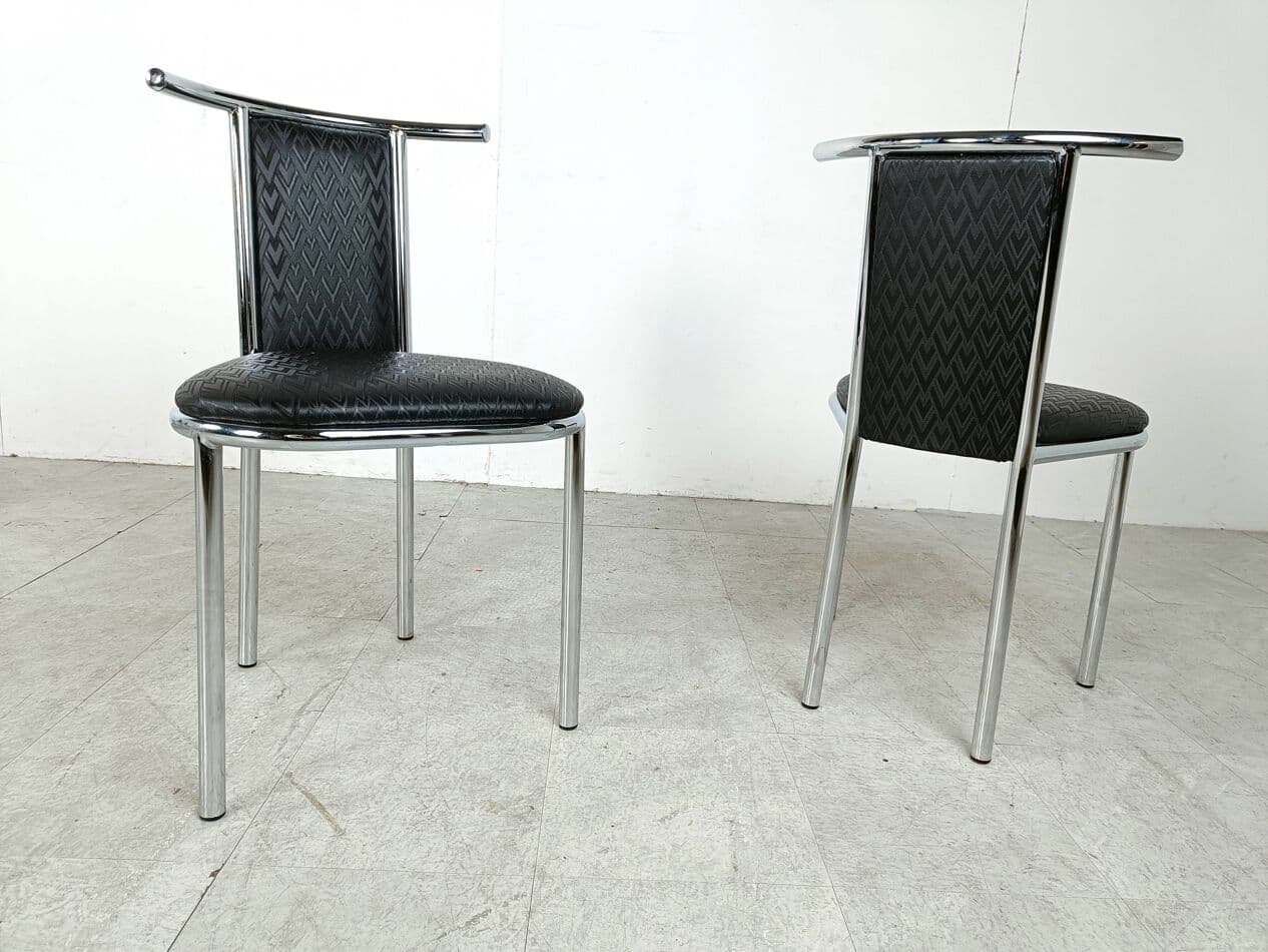 Set of Six Chairs Space Age, black faux leather, chrome, Belgium, 1980s. - 263579