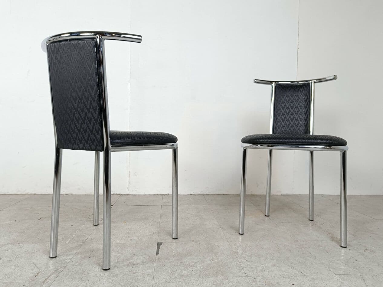 Set of Six Chairs Space Age, black faux leather, chrome, Belgium, 1980s. - 263578