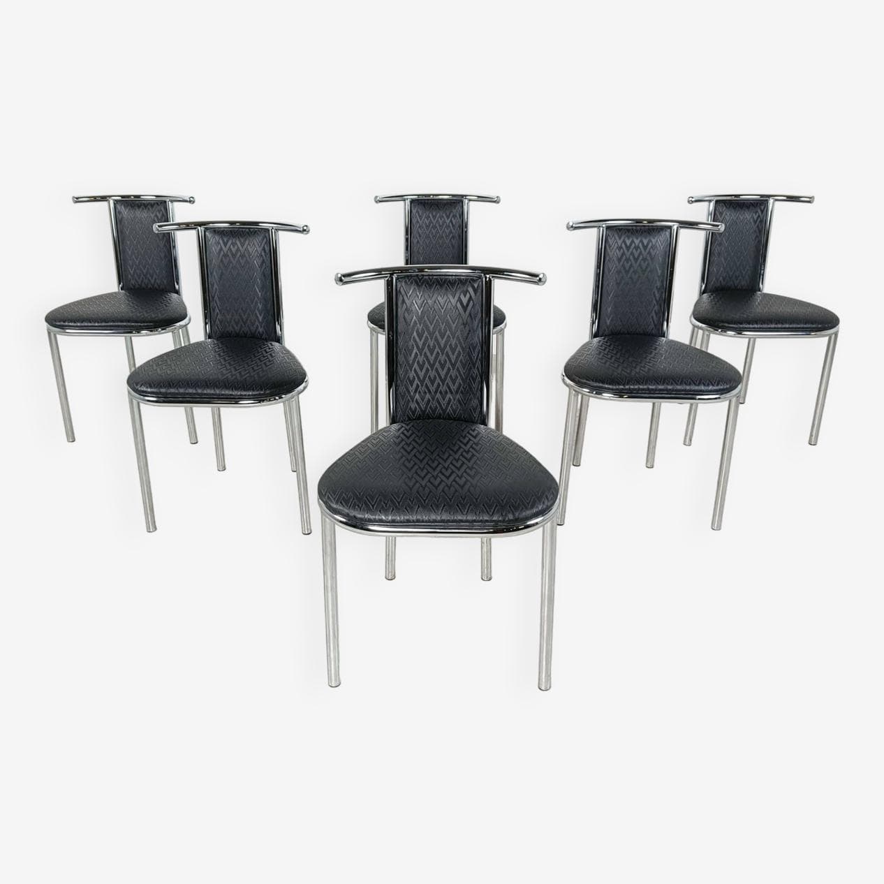 Set of Six Chairs Space Age, black faux leather, chrome, Belgium, 1980s. - 263581