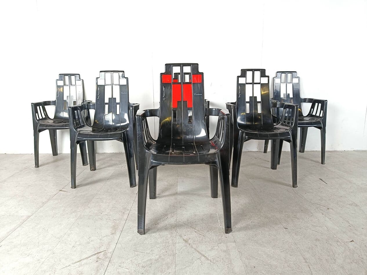Set of Six Chairs Boston, multicolor plastic, by P. Paulin, France, 1980s. - 263567