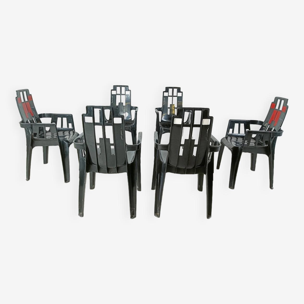 Set of Six Chairs Boston, multicolor plastic, by P. Paulin, France, 1980s. - 263563