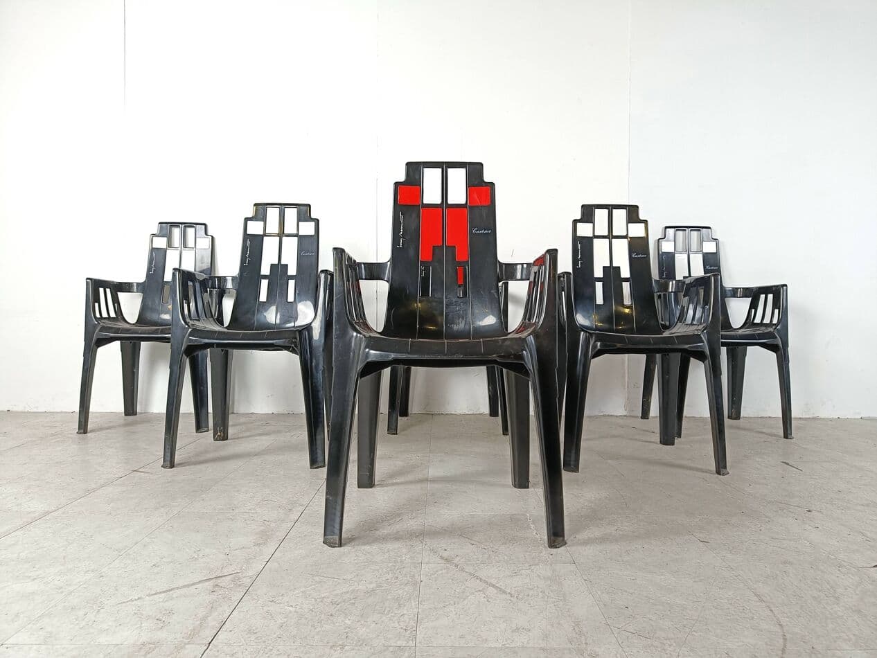 Set of Six Chairs Boston, multicolor plastic, by P. Paulin, France, 1980s. - 263568