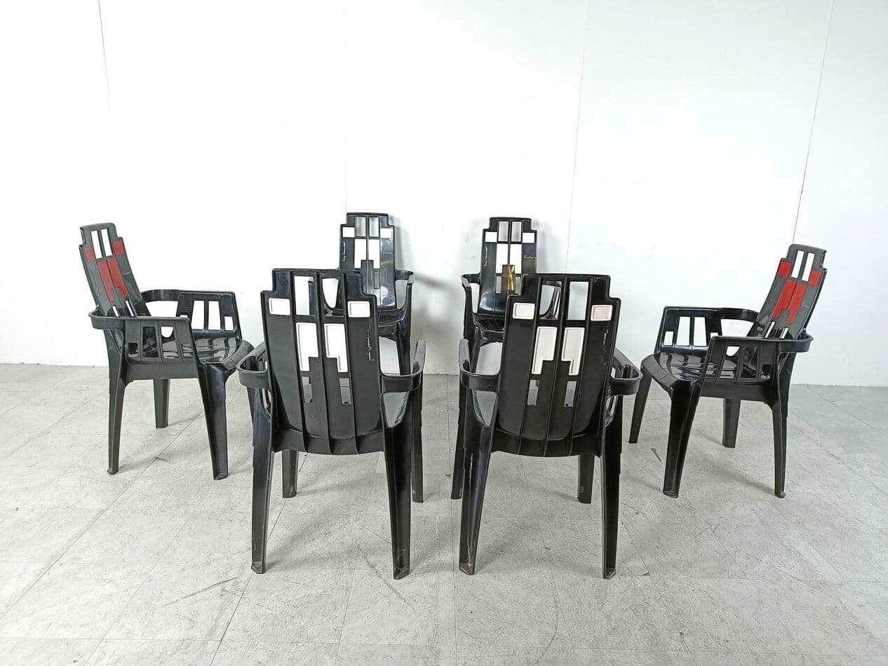 Set of Six Chairs Boston, multicolor plastic, by P. Paulin, France, 1980s. - 263562