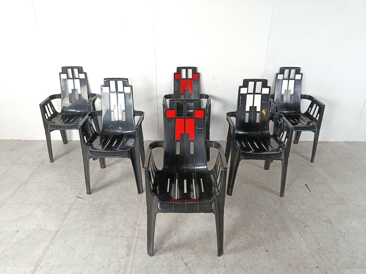 Set of Six Chairs Boston, multicolor plastic, by P. Paulin, France, 1980s. - 263566