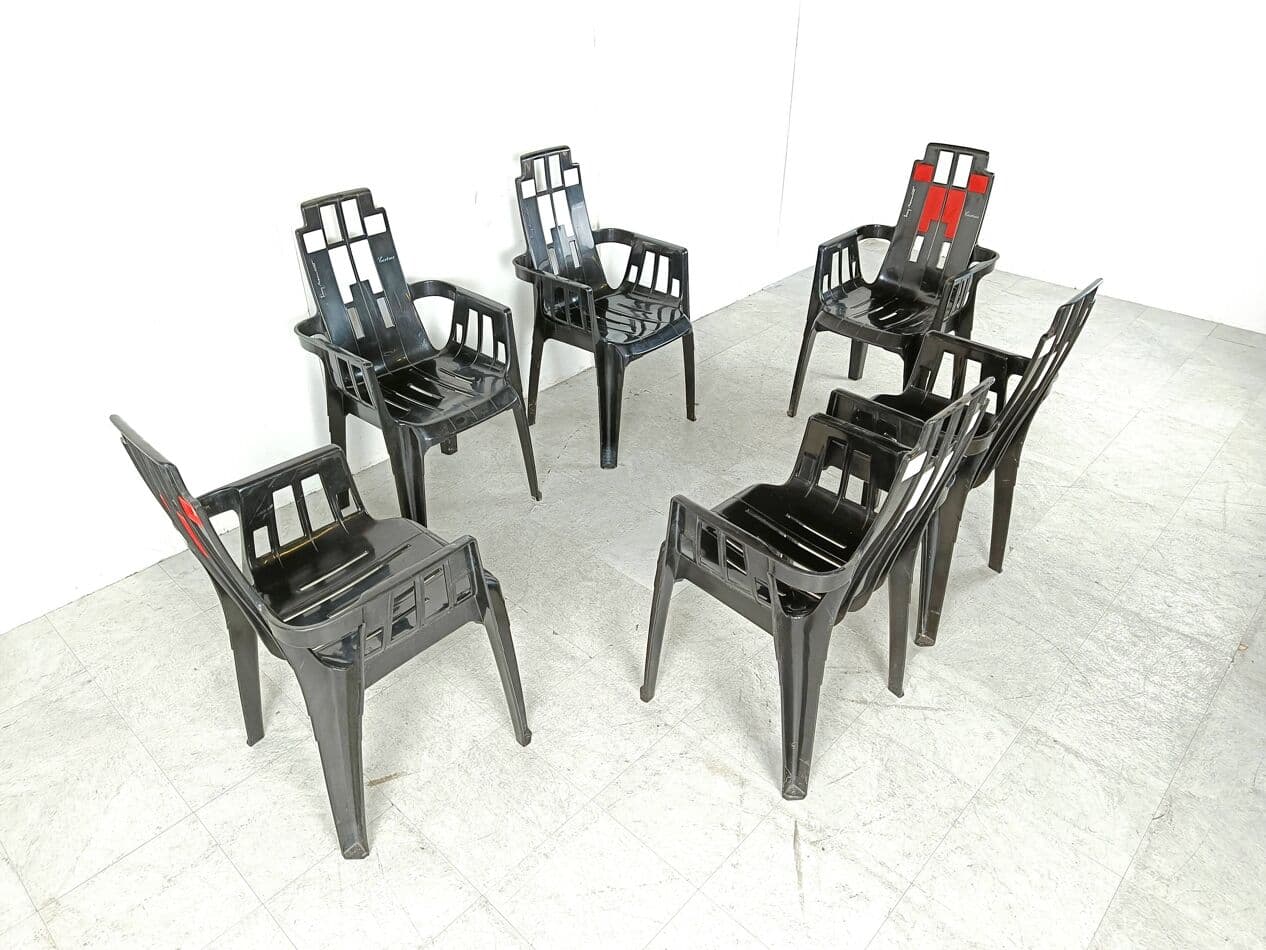 Set of Six Chairs Boston, multicolor plastic, by P. Paulin, France, 1980s. - 263565