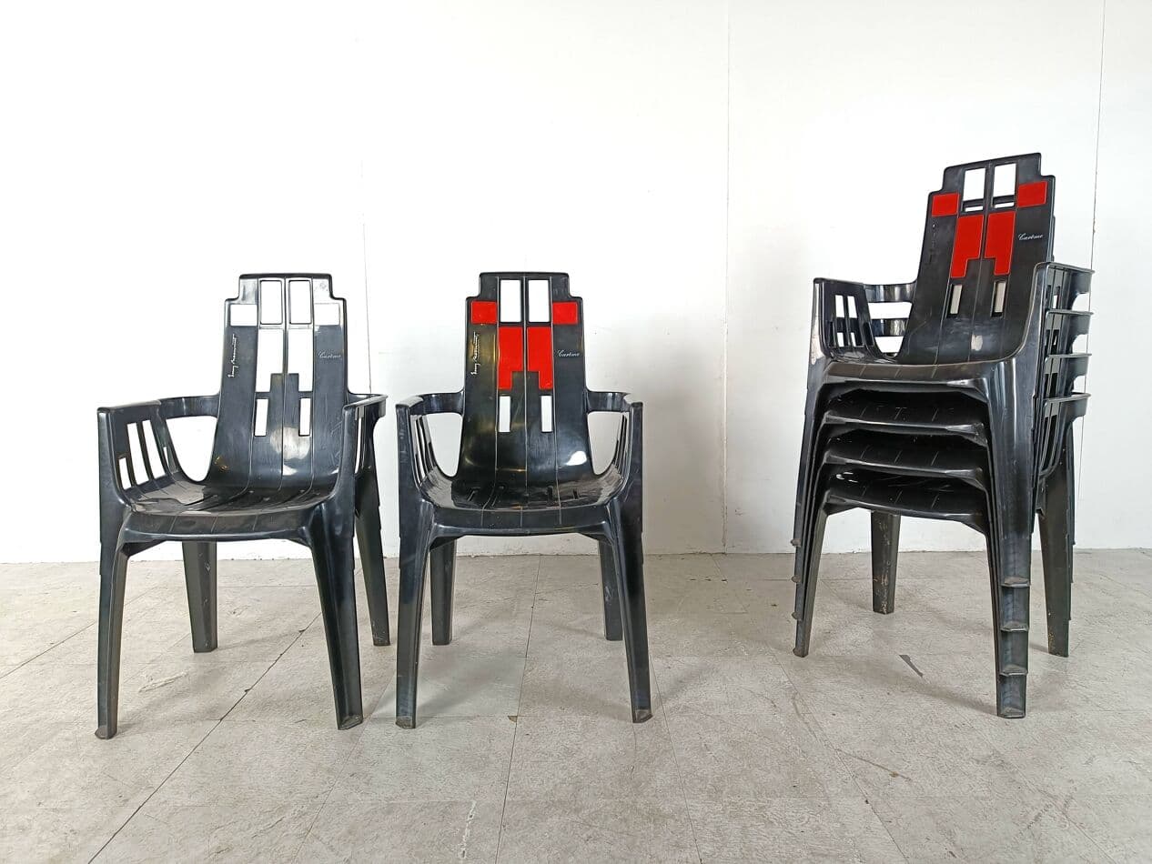 Set of Six Chairs Boston, multicolor plastic, by P. Paulin, France, 1980s. - 263561