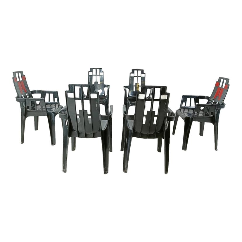 Set of Six Chairs Boston, multicolor plastic, by P. Paulin, France, 1980s.