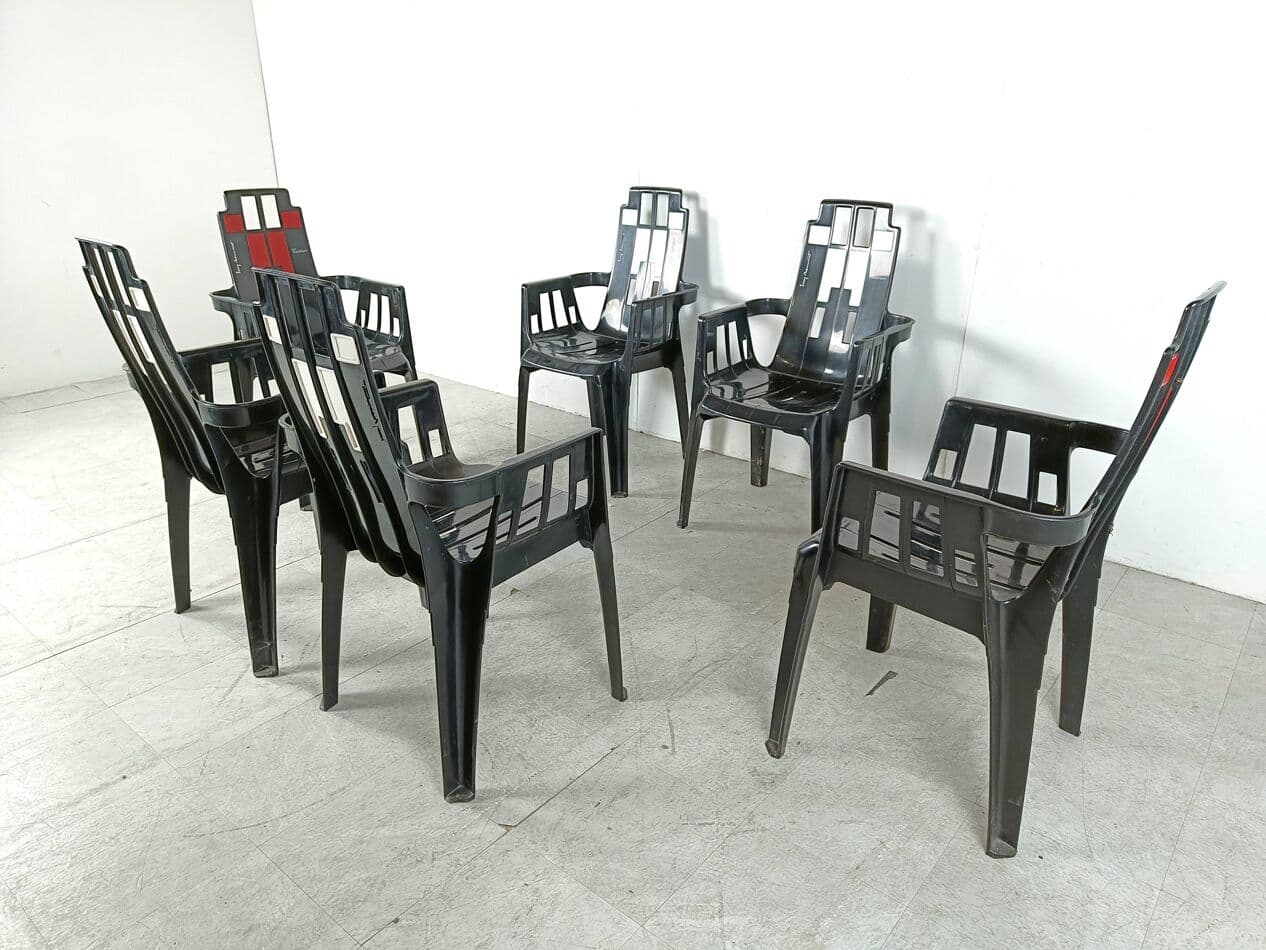 Set of Six Chairs Boston, multicolor plastic, by P. Paulin, France, 1980s. - 263564
