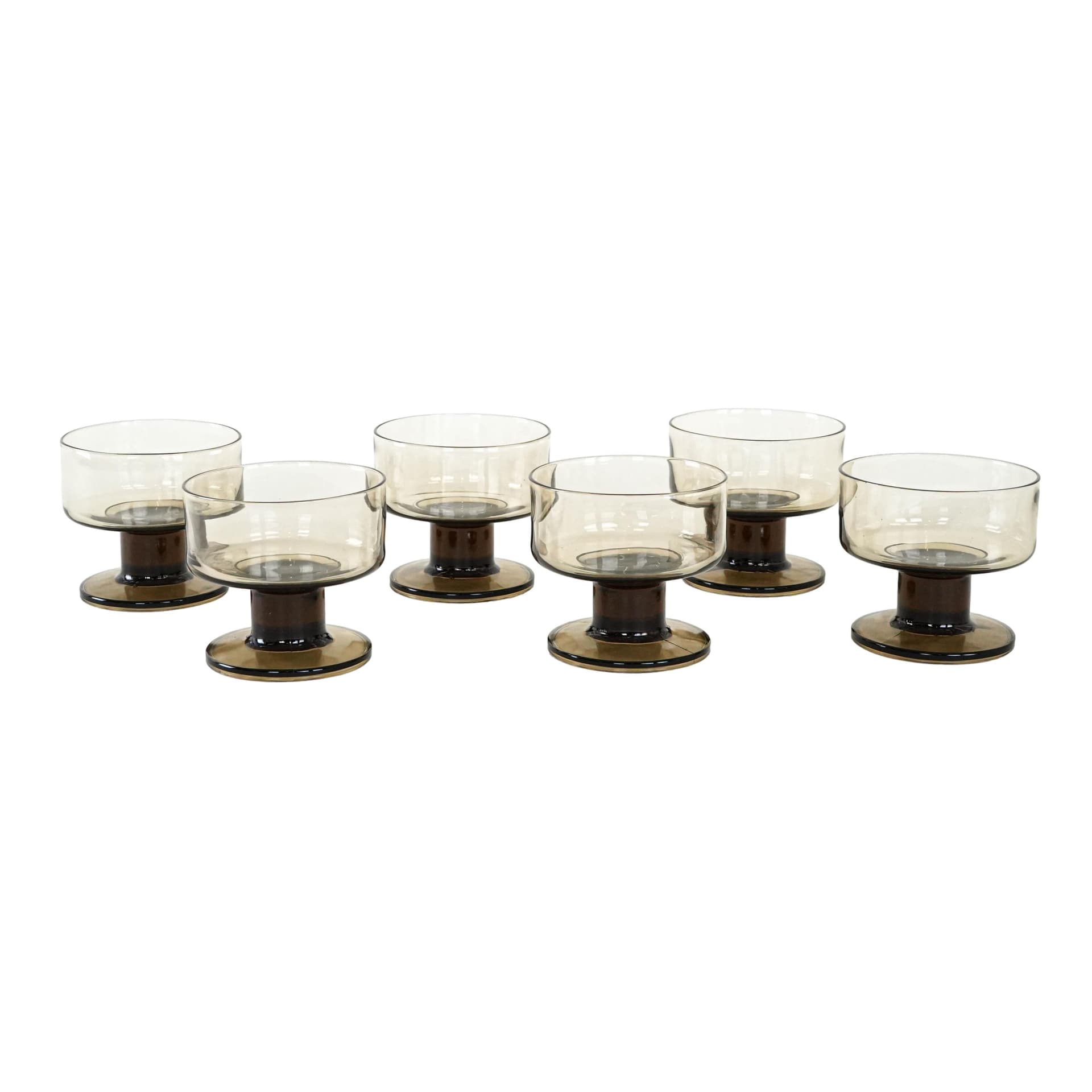 Komplet pucharków deserowych, szkło brązowy, Włochy, lata 70.