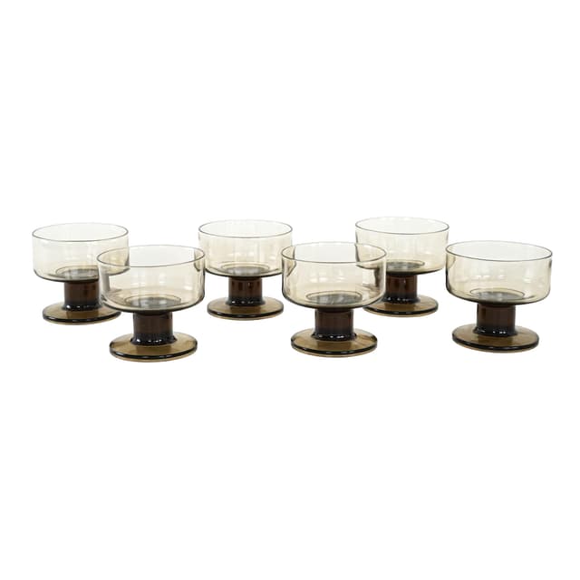 Komplet pucharków deserowych, szkło brązowy, Włochy, lata 70. - WYMIARY