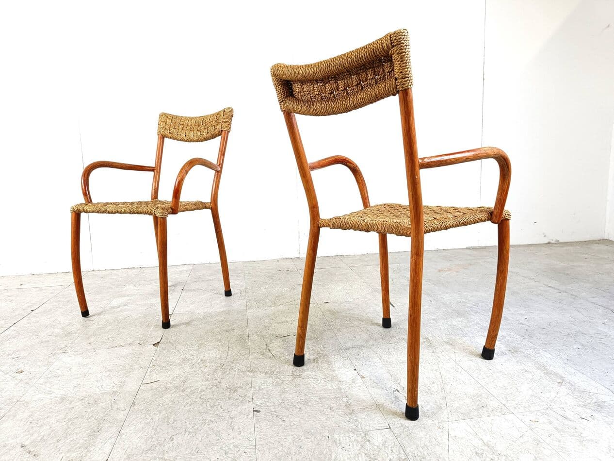 Set of four dining chairs, brown wood, beige paper, Denmark, 1960s. - 263493