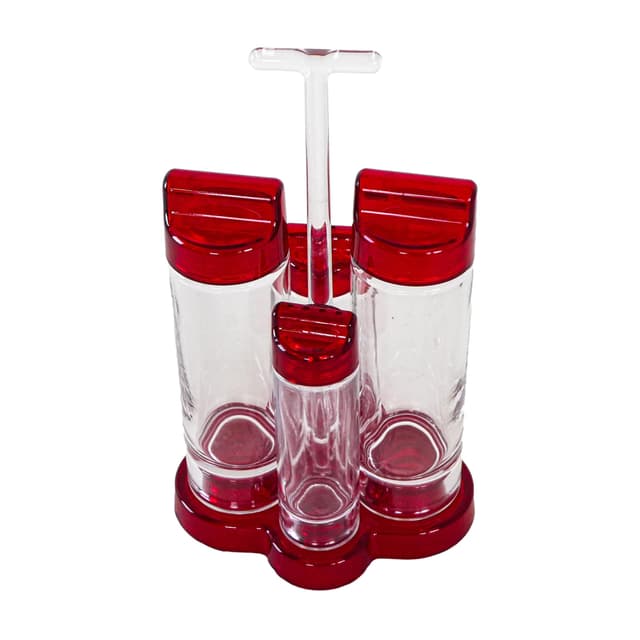 Zestaw do przypraw, transparent szkło, akryl czerwony, Guzzini, Włochy, lata 80. - WYMIARY