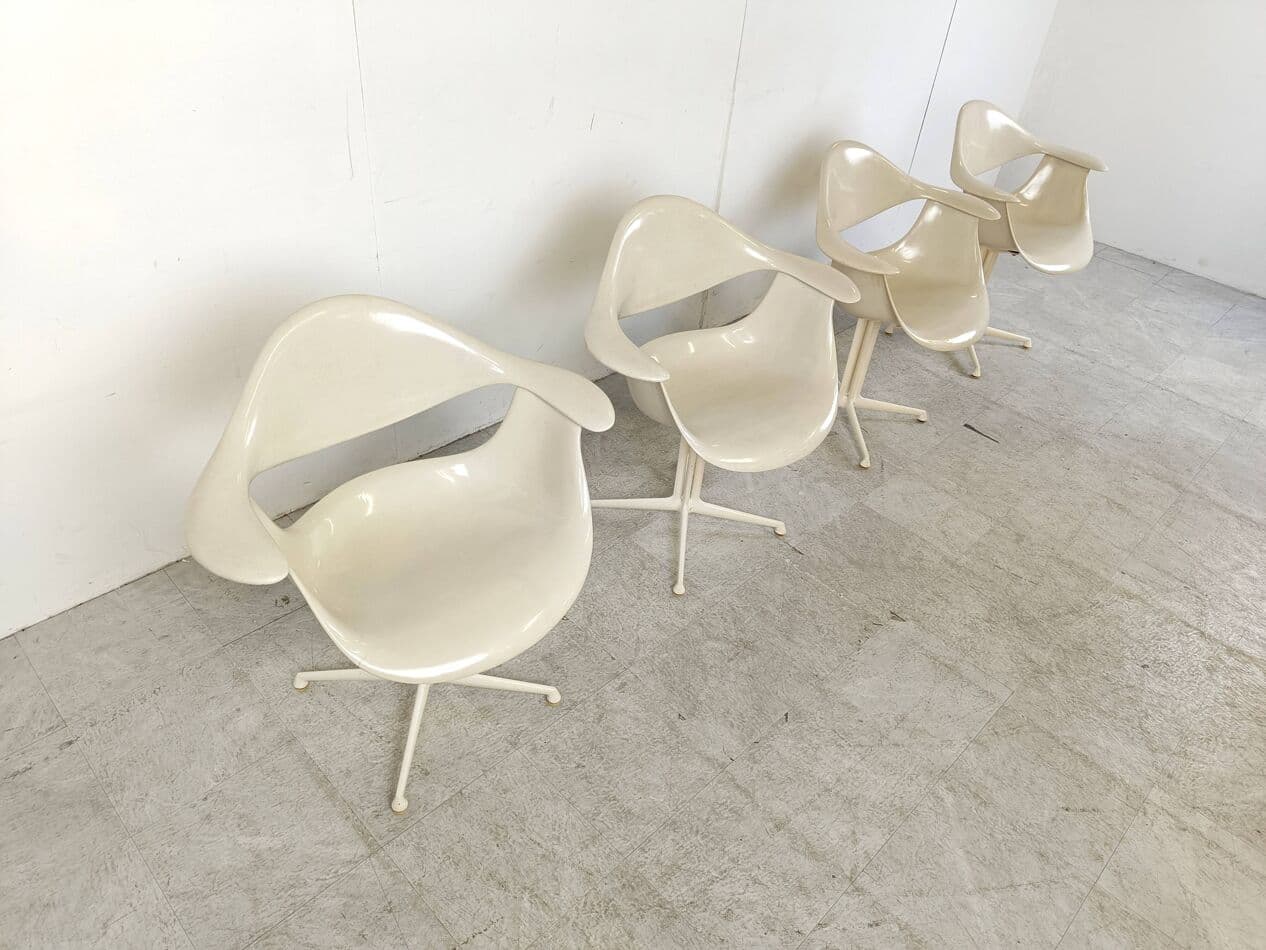 Zestaw czterech foteli Daf, Space Age, włókno szklane białe, metal biały, proj. G. Nelson, Herman Miller, USA, lata 60. - 263482