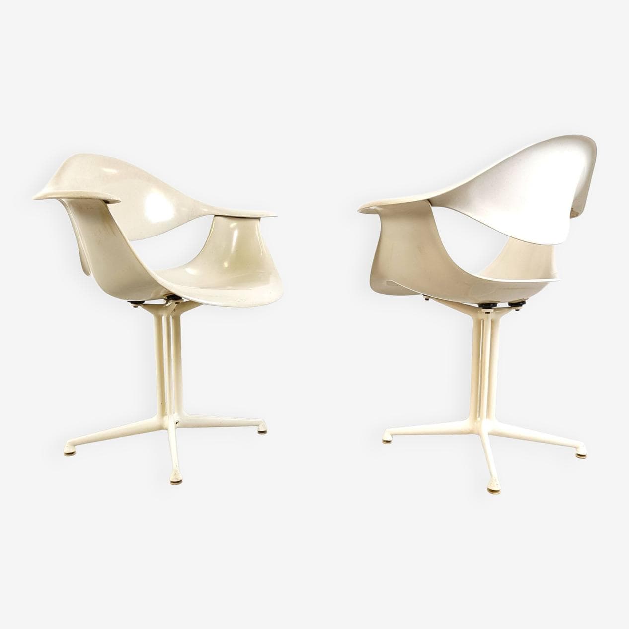 Zestaw czterech foteli Daf, Space Age, włókno szklane białe, metal biały, proj. G. Nelson, Herman Miller, USA, lata 60. - 263474