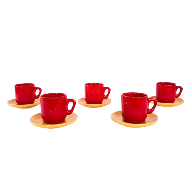 Zestaw kubków, czerwony, ceramika szkliwiona, Włochy, lata 80. - WYMIARY