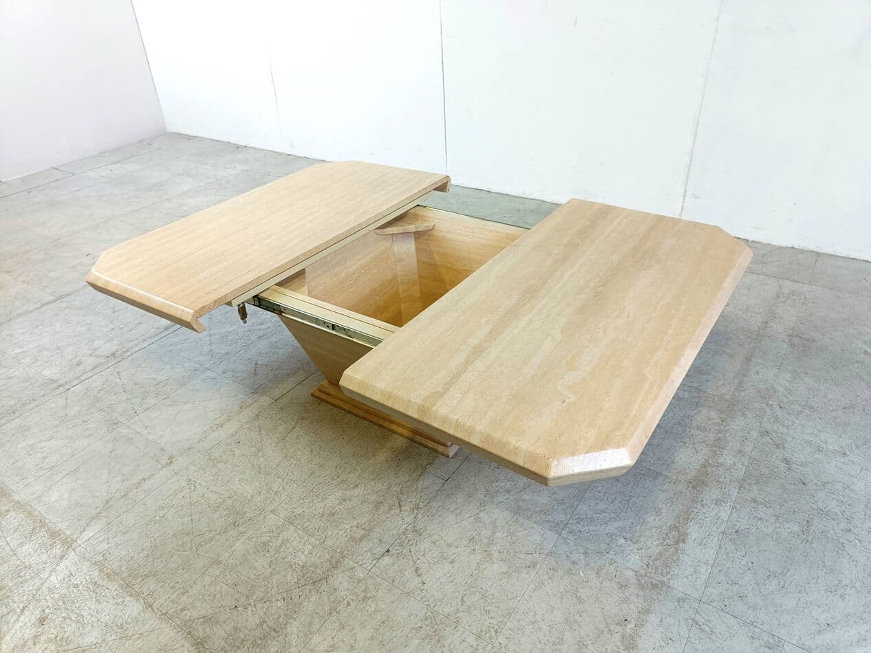 Coffee table, beige travertine, Italy, 1970s. - 263444