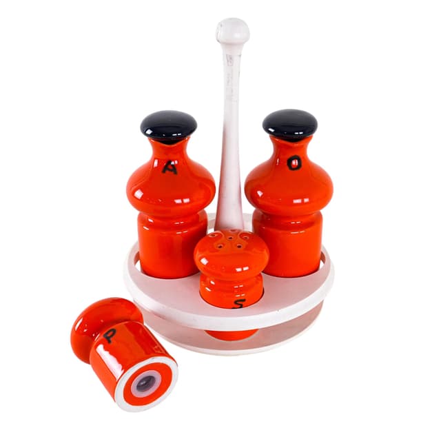 Zestaw do przypraw, ceramika pomarańczowa, Włochy, lata 60. - WYMIARY