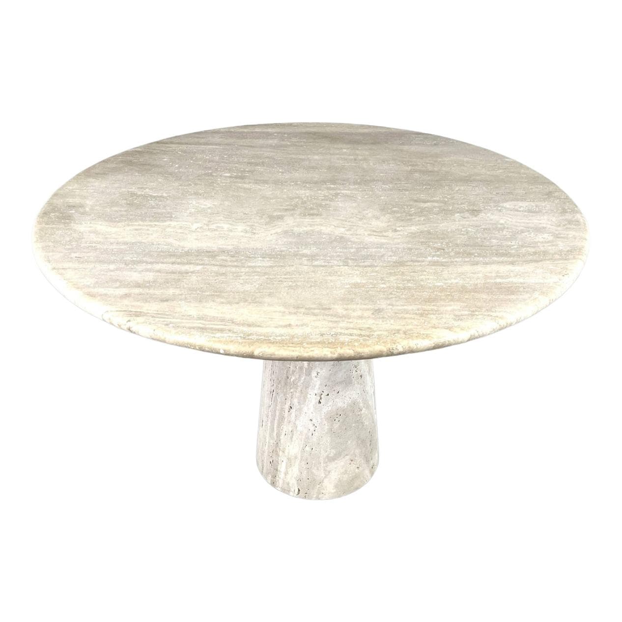 Round dining table, beige travertine, Italy, 1970s
