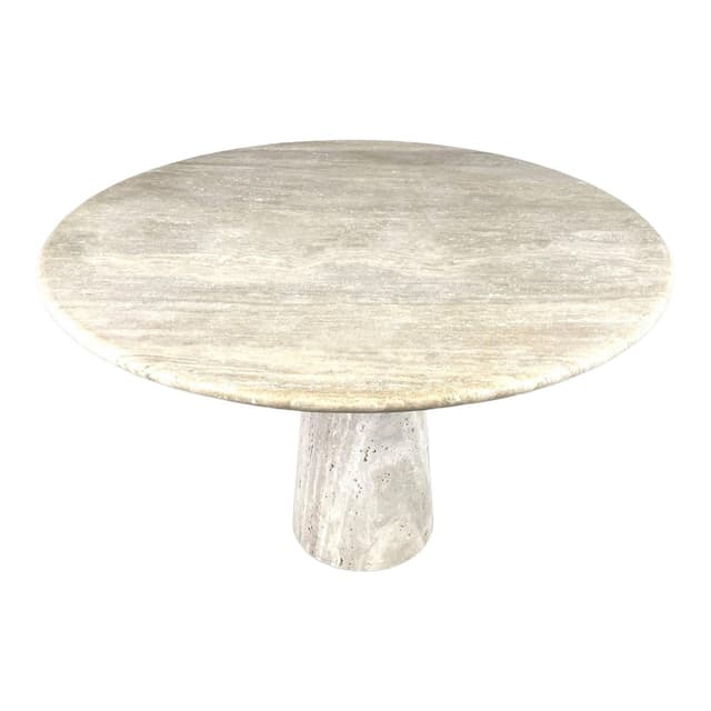 Round dining table, beige travertine, Italy, 1970s - DIMENSION
