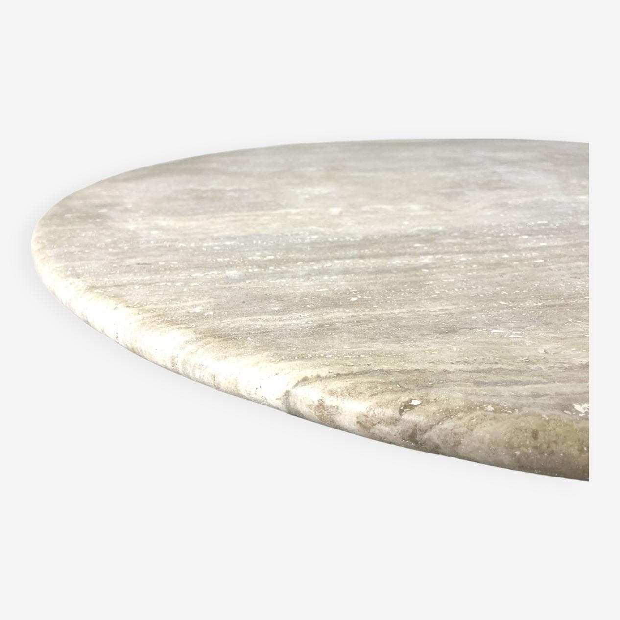 Round dining table, beige travertine, Italy, 1970s - 263411