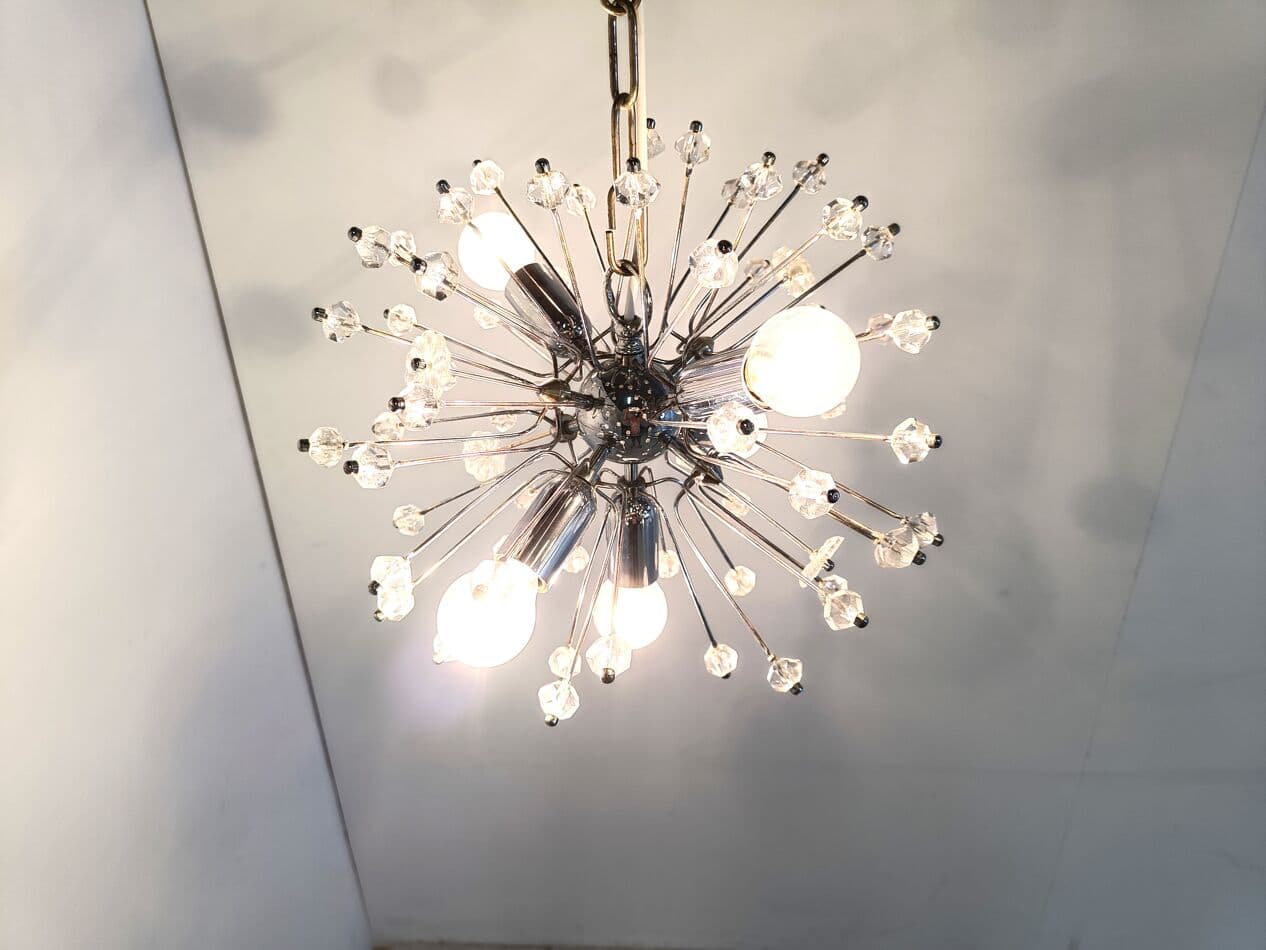 Żyrandol Sputnik, srebrny, szkło, proj. E. Stejnar, Austria, lata 70. - 263398