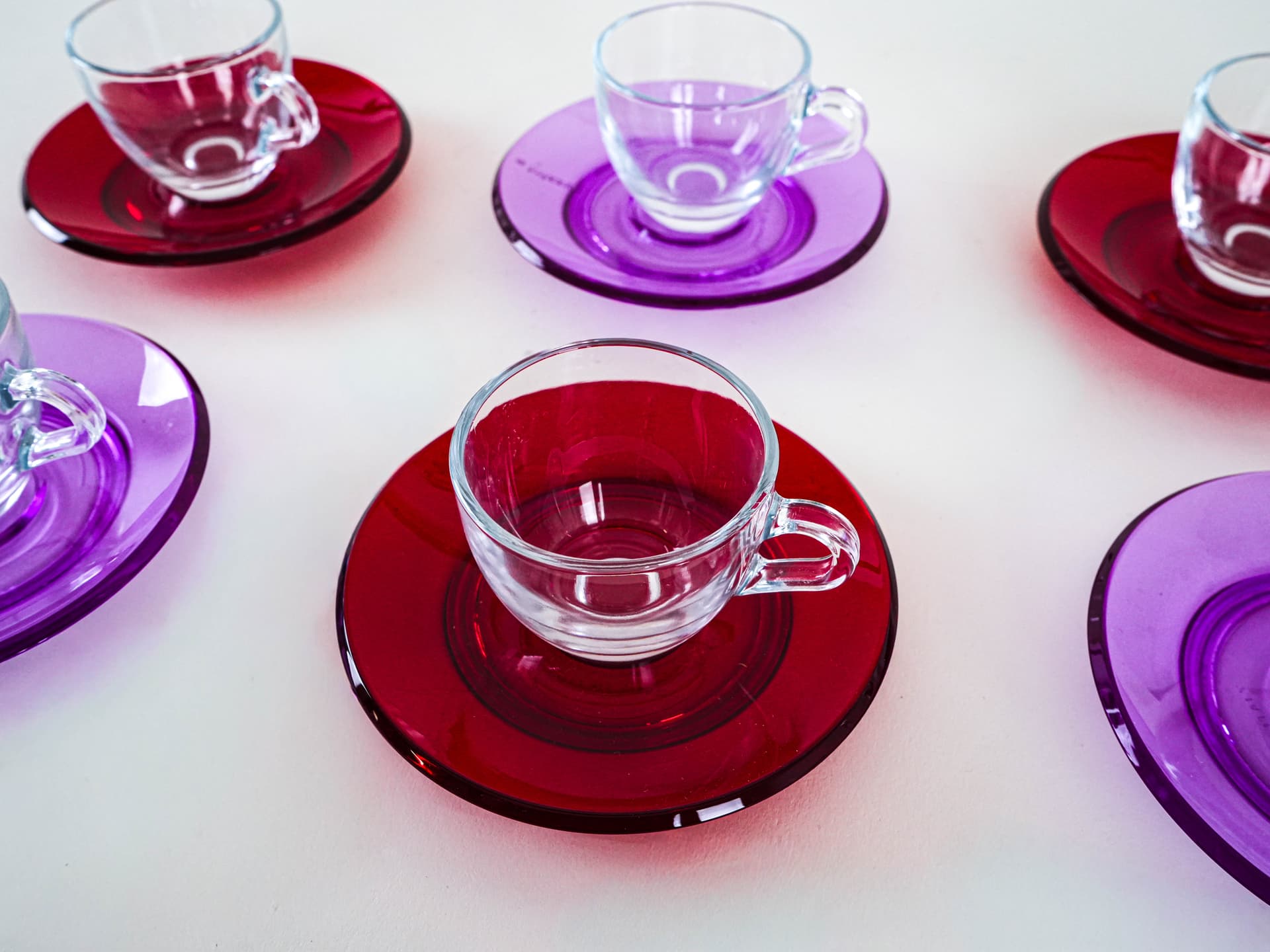 Komplet filiżanek, multikolor, szkło, plastik, Guzzini, Włochy, lata 70. - 262707