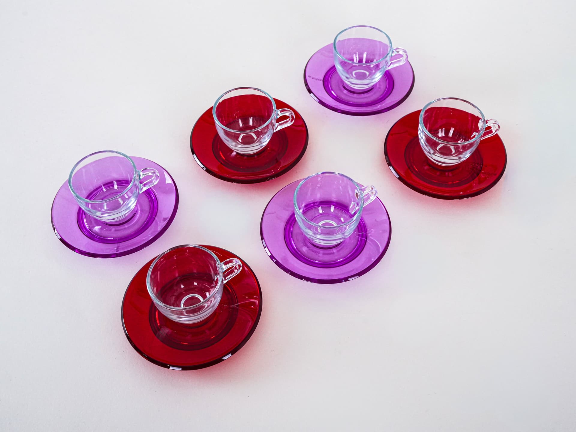 Komplet filiżanek, multikolor, szkło, plastik, Guzzini, Włochy, lata 70. - 262701