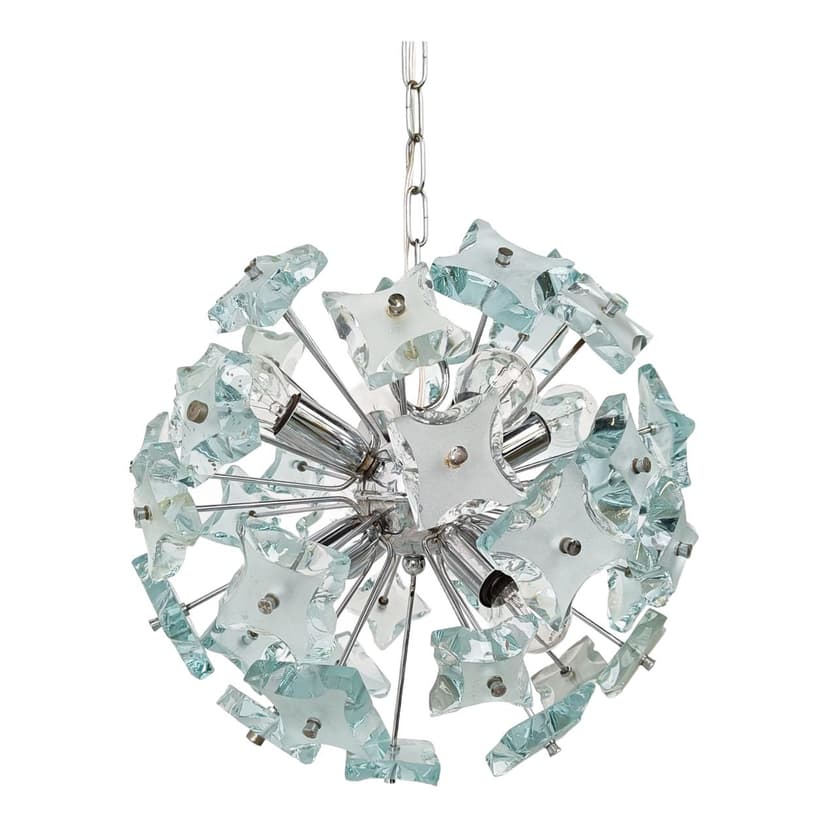 Żyrandol Sputnik, niebieski, szkło, Włochy, lata 70.