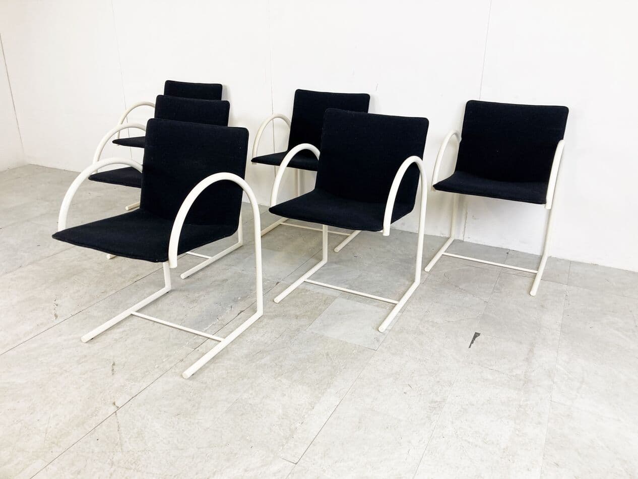 Set of Six Cirkel Chairs, black fabric, white metal, by K. Boonzaaijer, P. Mazairac, Italy, 1980s. - 263211